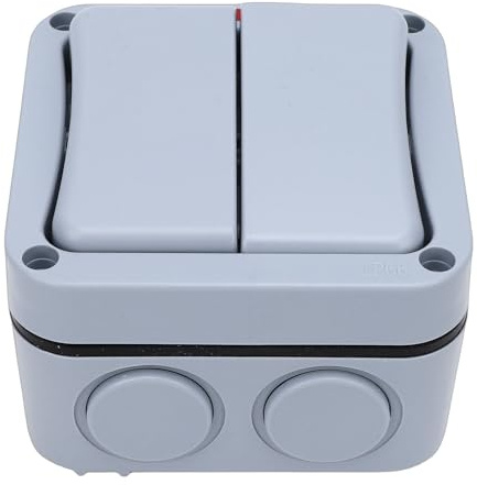 Fockety Interruptor de Luz Exterior, 20 A, 2 Bandas, 2 Vías, Interruptor Doble, Doble para Exteriores, Eléctrico Exterior, Control Eléctrico con Luz Indicadora