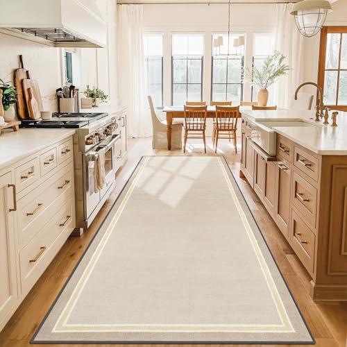 WAWFONG Alfombras de Pasillo Larga Alfombra Cocina Lavable Antideslizante Alfombra Corredor 50 x 200 cm Alfombras de área Felpudo Alfombra Entrada Corredor para Lavanderia Salón Dormitorio Beige