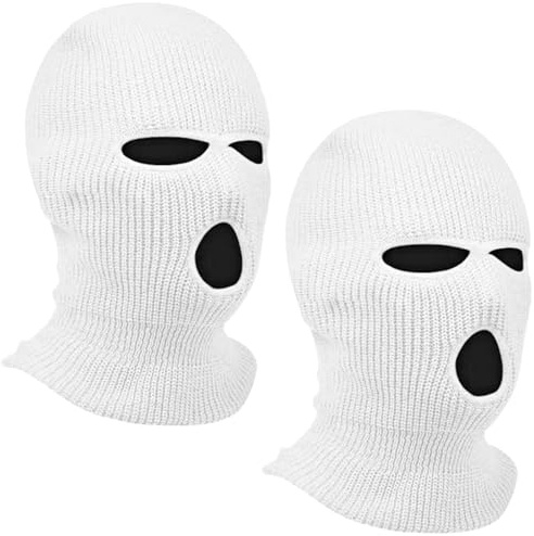 Teouas Balaclava, 3-håls stormmask, stickad balaclava, män och kvinnor multifunktionsmask, skidmössa för motorcykel och cykel, Vit, XL