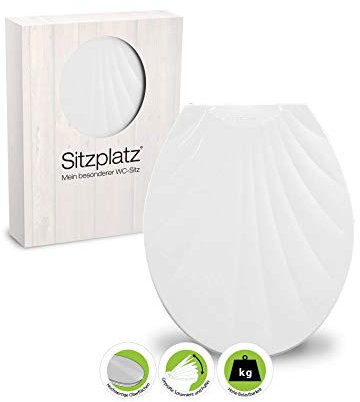 SITZPLATZ® WC-Sitz Muschel, Weiß, Thermoplast Toilettensitz überlappend, Standard O-Form universal, Komfort Klodeckel & Klobrille, Toilettendeckel in Muschel-Form, 21870 2