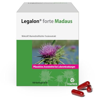 Legalon forte Madaus 100 Hartkapseln - Mariendiestel Kapseln, hilft die Leber zu entgiften, pflanzliches Arzneimittel, unterstützt die natürliche Leberfunktion - mit 140mg Silymarin