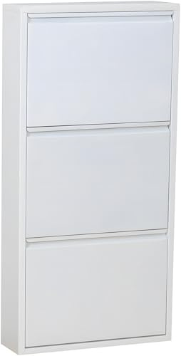 Dynamic24 Pisa 3 Klappen weiß – Schuhschrank – B50 x H106 x T16 cm – Metall pulverlackiert – Klappbar/faltbar – modern – für Flur & Eingangsbereich – ideal für schmale Flure