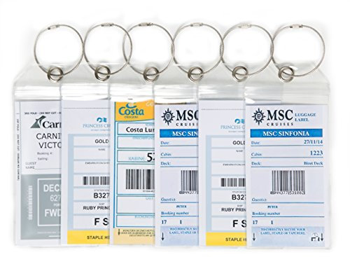 HOPEVILLE Gepäckanhänger für Kreuzfahrten, 6 Stück robuste wasserfeste PVC Kofferanhänger mit Klipp-Verschluss und hochwertigem verschraubbaren Metallband