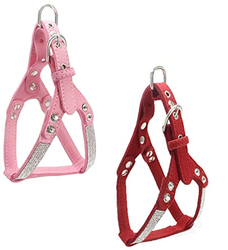 Newtensina Mode 2 Stück Hundegeschirr Set Diamant Bling Niedlich Hundegeschirr Welpen Geschirr für Klein Hunde Mittlere Hunde