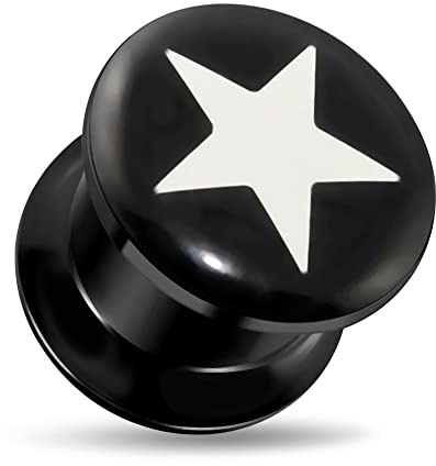Monster Piercing 1/2- 12MM Blanc Logo Star Noir jauge de Filetage Interne Acrylique Chair Tunnel Oreille Plug