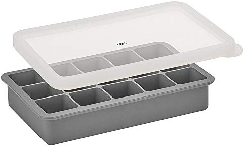 cilio BLOCKS Eiswürfelform 15er, Silikonform mit Deckel, cool grey | temperaturbeständig -30 °C bis +230 °C, spülmaschinenfest, mit Deckel, für Cocktails und Getränke geeignet