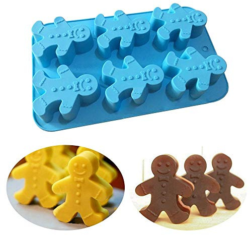 Silikonform mit 6 Mulden, Motiv: Lebkuchenmann, handgefertigt, für Kuchen, Seife, Fondant, Schokolade, Kekse, Zucker, Basteln, Kuchendekoration, Backwerkzeuge