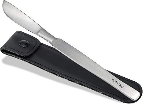 Stumpfes Skalpell Hornhautentferner Hornhautschaber Creme Schaber aus Rostfreiem Edelstahl Fußpflege Instrument Pediküre Spachtel für eine Schonende Hornhautentfernung mit Etui 18,5 cm (Modell 6)