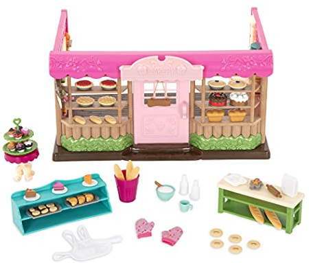 Li’l Woodzeez Bäckerei-Spielset, Spielzeugbäckerei mit Zubehör | Bäckerei-Spielset mit Backwaren, Theke, Regal, Schürze, 2 Ofenhandschuhen und Zubehör für Rollenspiel, 3+ Jahre