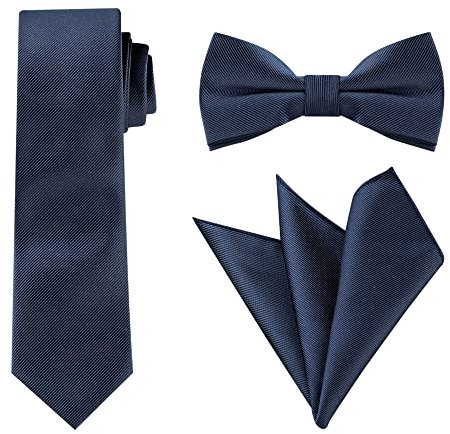 Allegra K Herren Quadrat Einfarbig Satin Fliege Einstecktuch Krawatten-Set Navy Blau One Size