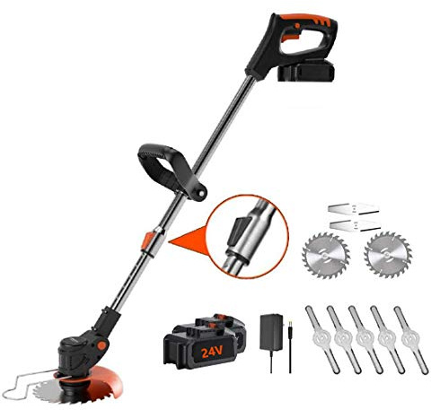 XHJL Recortador De Cesped Electrico Desbrozadoras Multifunciones 2*Bateria Telescopico Recortador De Cesped 1800W Bordeadora De Cesped-De Hierba Ancho De Corte 15 Cm,24V,Negro