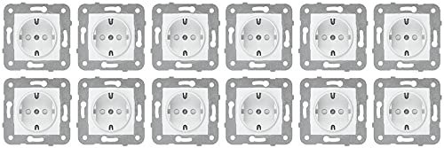 Voxura Concept Schuko-Kombisteckdose mit erhöhtem Berührungsschutz 12er Set Unterputz UP Klemm Anschluss 50 x 50 mm weiß