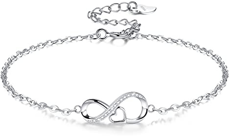 Viwind Armband Damen 925 Sterling Silber Unendlichkeit Armbänder Infinity Liebe Symbol Herz Zirkonia Armbänder Verstellbarer Charm Armband für Frauen und Mädchen mit Geschenkbox