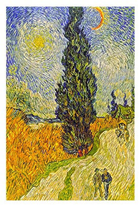 Home Road mit Zypresse und Stern Berühmte Malerei Repliken Leinwanddrucke Wandkunst Dekorative Bilder für Korridor 45x30cm rahmenlos