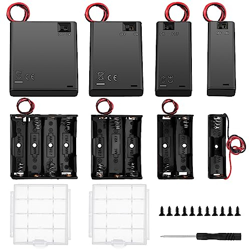 8 Stücke AA-Batteriehalter Sets, KUOQIY 1/2/3/4 x 1.5V AA Kunststoff Batteriehalter mit Schalter und Abdeckung, mit Batteriebox aus Kunststoff und Schraubendreher & Schrauben
