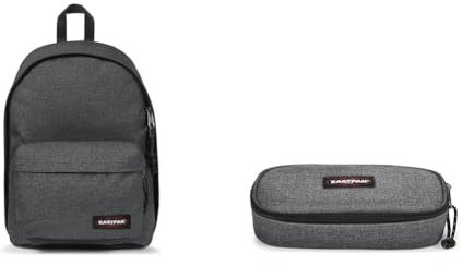 EASTPAK Out of Office Mochila, 44 cm, 27 L, Negro (Black Denim) & Oval Single Estuche, 22 cm, Gris (Black Denim)