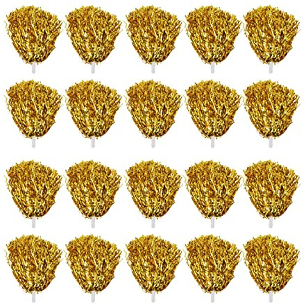 Glomora Packung Mit 20 Cheerleader-Pompons, 8,4 cm Große Metallfolien-Pompons – Lebendige Farben, Geeignet Für Kinder, Erwachsene, Schulsport, Tanzpartys(Gold)