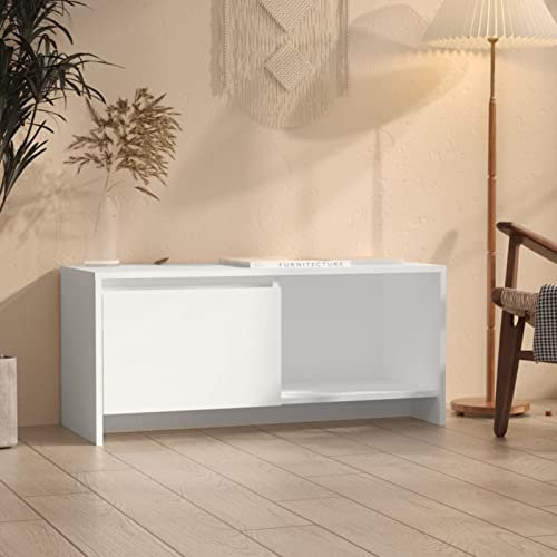 Gecheer Mobile Porta TV,Porta TV per Soggiorno,Tavolino Porta TV per Televisore,Tavolino da Salotto,Mobiletto TV Basso,Armadio Moderno per TV Bianco 90x35x40 cm in Legno Multistrato