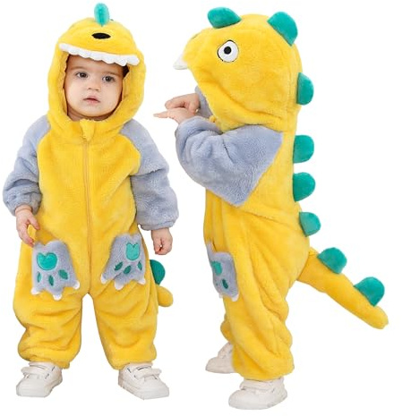 Doladola Baby sparkdräkt djur dalmatiner onesies småbarn sparkdräkt nyfödd bebis outfit(18-24 månader,Gul dino)