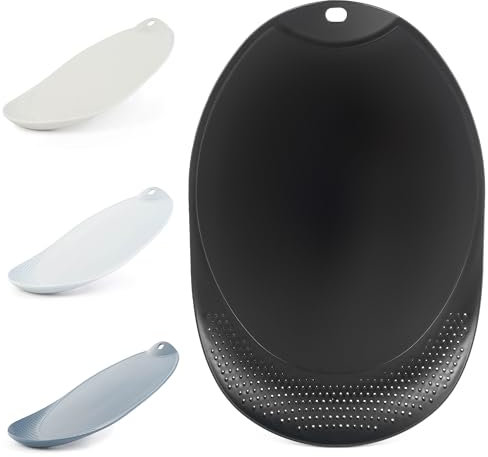 KADAX Skärbräda med dräneringssystem, modern frukt- och grönsaksbräda, robust skärunderlägg med fingerhål, köksbräda (svart)