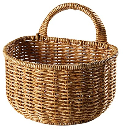 Jomewory Hanging Storage Basket, Wicker Wall Mounted Hanging Basket Storage, Small Basket Organizer With Handle, Home Crafts Decoration For Plants, Toys, Towels, 17 * 15cm