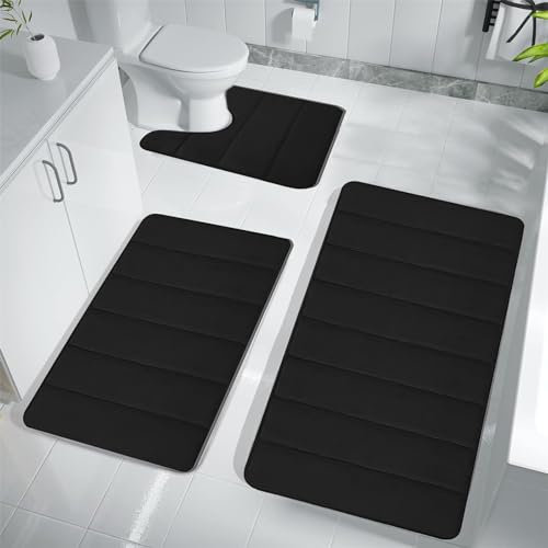 AOKILE Badematten Set 3 Stück,Badezimmerteppich Badematte rutschfest Waschbar Badteppich Badezimmer Toilettenmatte,Badvorleger Weiche Mikrofaser Duschvorleger Absorbierende Badezimmer Teppich
