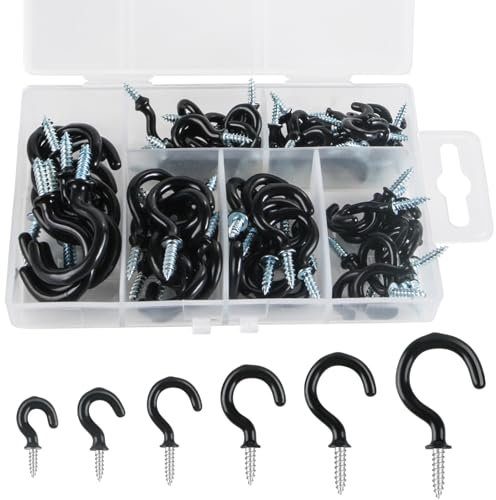 75 ganci neri per appendere al soffitto, ganci a vite, ganci da soffitto in metallo, ganci da parete multiuso rivestiti in vinile, per appendere piante, tazze, utensili