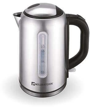 Muller Kitchen MK-6059 Hervidor de agua eléctrico (1,7L,2000W, INOX, base giratoria de 360 ​​grados, apagado automático con protección contra ebullición en seco) (PLATA (1,7L - 2000W))