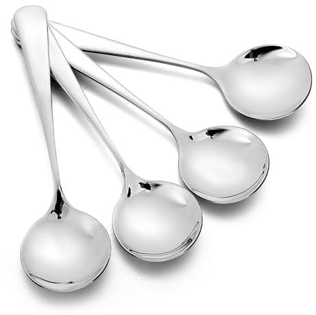 Stainless Steel Soup Spoons, Easy-clean Round Soup Spoon for Celebrations, Family Dinners, Hotel, Restaurants, Cereal & Sugar, 4 Pcs Silver