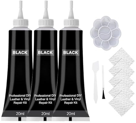 3 Pezzi Set di Riparazione Pelle 20 Ml Flüssigleder Nero Kit di Riparazione Pelle Sintetica Set di Riparazione Pelle Nero Set di Riparazione Pelle con Kit di Riparazione Adatto per Divani, Sedili Auto