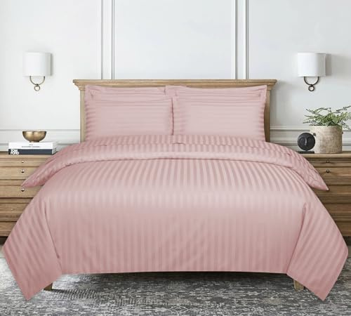 Duvet Cover Stripe Satin Single, Blush |Pink Reversible Soft Microfiber | Home Gadgets World Duvet Set Reversible Stripes Satin Single Brushed Microfiber Satin Stripe Bedding Set with Pillowcases