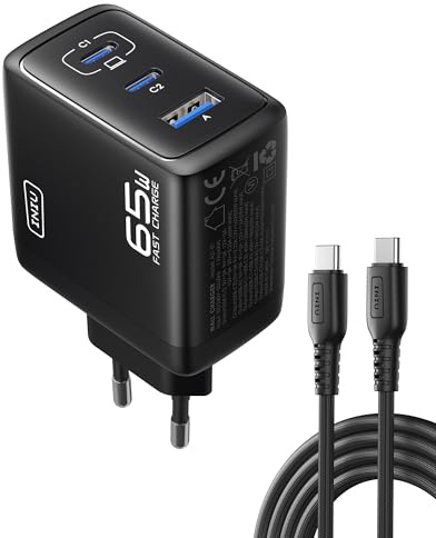 INIU 65W USB C-Laddare, 3 Portar Multipel Strömförsörjning med USB-C-Kabel, PD 3.0 Snabbladdningskontakt, Typ C-adapter kompatibel med iPhone 16 15 Pro Max, iPad Air, Samsung Galaxy S24 S23 Ultra etc.