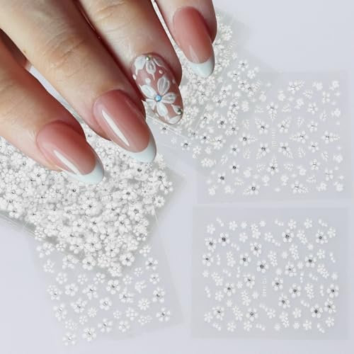 JMEOWIO Fleurs Blanche Stickers Ongles Nail Art 30 Feuilles Autocollants Ongles Autoadhésif Deco Ongle Nail Art Design Manucure