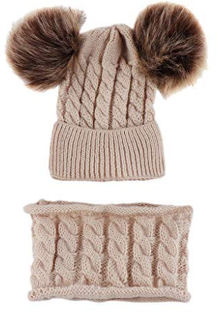 Kinder Mütze Und Schal Jungs Junge pom häkeln Schal, warm Kinder Mütze Baby Pom Mädchen Wintermütze Dreiecksschal Mädchen (H, One Size)