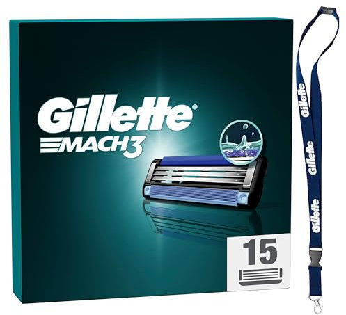 Gillette Mach3 Standard Rasierer für Männer, 15 Ersatzklingen, mit Gleitstreifen für ein sanftes Gleiten und NEUER Klingenbeschichtung, inkl. Schlüsselanhänger