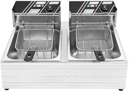 YNAADYH Friggitrice doppia da 12 l/20 l, in acciaio inox, con zona fredda, friggitrice in acciaio inox con zona fredda, doppia friggitrice per ristorante (6LX 2 B)