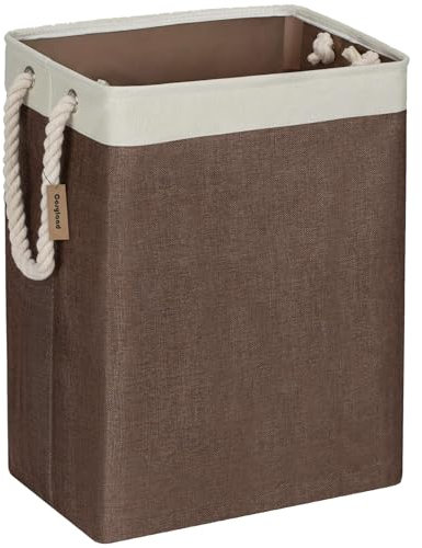 COSYLAND Cesto Portabiancheria 65L - Cesta Portabiancheria Pieghevole in Cotone e Juta - Portabiancheria Sporca con Manici Comodi e Fodera Impermeabile per Bagno, Camera, Lavanderia (Marrone scuro)