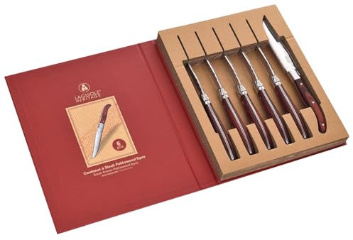 Set di coltelli da bistecca Laguiole Heritage 6 pezzi - Coltello da bistecca in acciaio inox con manico in legno pregiato - Posate Laguiole fatte a mano in confezione regalo - Coltello da carne premiu