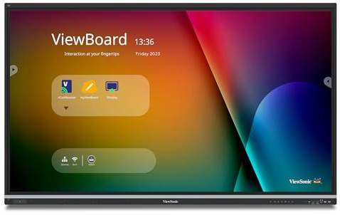 ViewSonic IFP7551 75 Inch 4K ViewBoard Interactive Smart Board with Integrated Education Software, Android 14, Google EDLA, 50-Point Touch, Built-in Microphone, HDMI, VGA, USB Hub, and USB C Inputs
