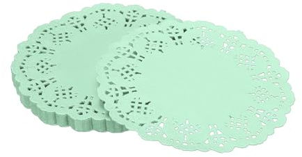YELARXI Papierdeckchen, Papierspitzen-Deckchen, Einweg-Tischsets, rund, modern, dekorativ, 8,9 cm, passend für Kuchen, Desserts, Handwerk, gebackenes Grill, gebratenes Essen, Geschirr (50 Stück, grün)
