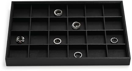 Oirlv 24 Grid Schwarz PU Leder Stapelbar Schmucktablett Veranstalter Tablett Tabletop Trinket Ohrring Ring Lagerung