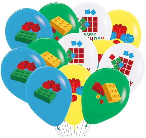 Ovanda 16 globos de cumpleaños de bloques de construcción, globos de helio de 12 pulgadas, bloques de construcción, juego de decoración para fiestas, accesorios para fiestas, globos de látex, para