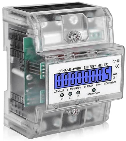 GOMETY Contador de corriente trifásica, 3 fases, 4 cables, contador de corriente trifásica, contador de corriente trifásica, 230/400 V, 5 – 100 A, con LCD, contador de corriente trifásica para