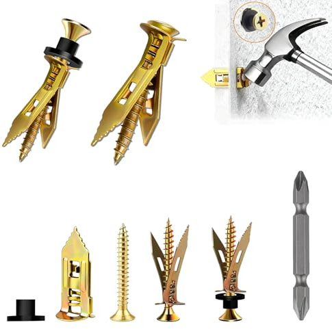 OywhC 151Pcs Self Drilling Drywall Anchors Kit, 50 Sheetrock Anchors, 50 Screws(M4 X 30MM), 50 Washers & 1 Phillips Bit, No Drill Needed for Wall Decoration, Fixing & Hanging