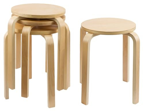 Solid Wooden Stool 4PCS Bedroom Chairs & Stools Kitchen Stool with Anti-Slip Pads are Suitable for Dining Room Kitchen and Classroom 45 * 32 * 32 CM
