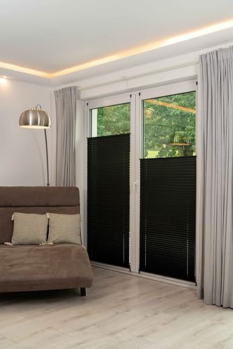 K-Home Klemmfix-Plissee Schwarz Lichtschutz Moderne Crushed Optik 125 x 130 (B x L)