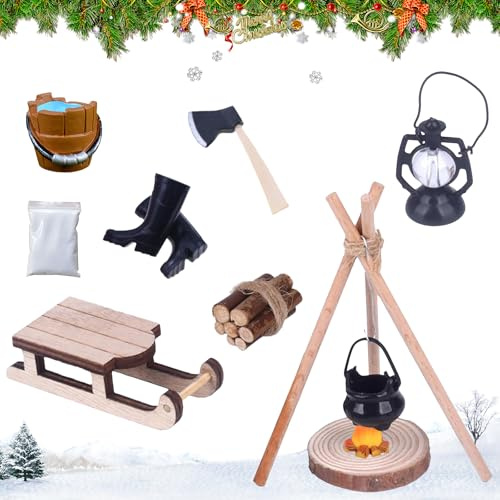 Wichtel Zubehör,Miniatur Weihnachten Lagerfeuer,Wichtel Feuerstelle,Puppenhaus Lagerfeuer,Weihnachtswichtels Zubehör,Mini Lagerfeuers Deko,Mini Puppenhaus Zubehörs,für Puppenhäuser