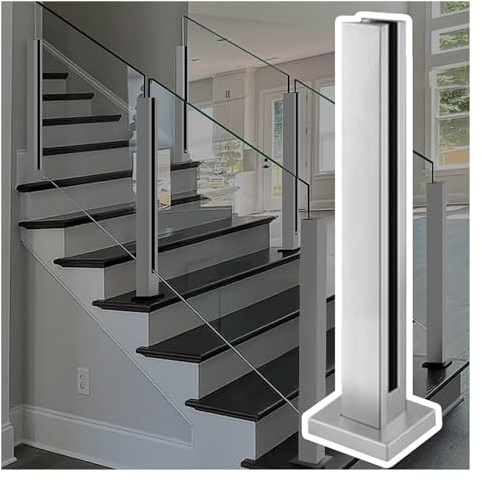 Poste cuadrado de acero inoxidable para barandilla de cristal interior y exterior, altura ajustable, 60105 cm, ideal para escaleras, balcones, jardines, duradero y elegante