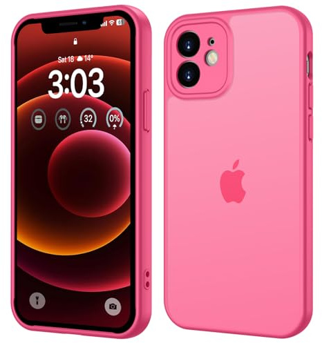 ORDA für iPhone 12 Hülle 6,1 Zoll, Vollständiger Kameraschutz Stoßfest Kratzfest Transluzente Rückseite Schutzhülle, Anti-Fingerabdruck Matt Handyhülle für iPhone 12 (Leuchtend Rosa)