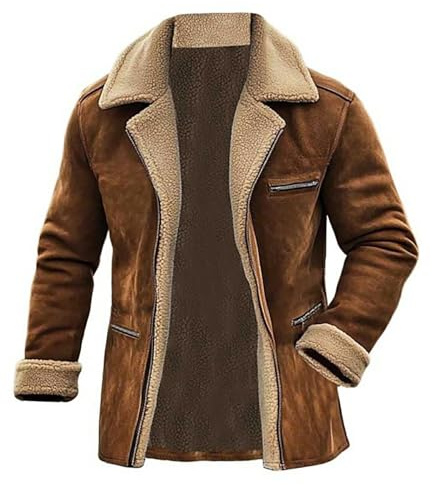 Chaqueta de piel para hombre, larga, para invierno, chaqueta de ante forrada para exteriores, resistente al viento, chaqueta de entretiempo, chaqueta de tiempo libre, chaqueta gruesa cortavientos con